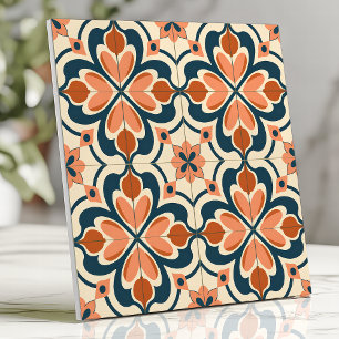 Retro Floral Terracotta and Teal  Tile