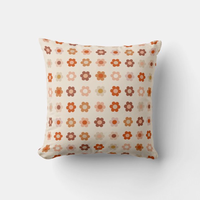 Retro Floral Terracotta Beige Cushion (Front)