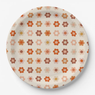 Retro Floral Terracotta Beige Paper Plate