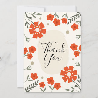 Retro Floral Thank You Card with orange flowers