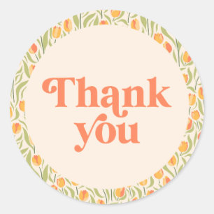 Retro Floral Thank You Classic Round Sticker