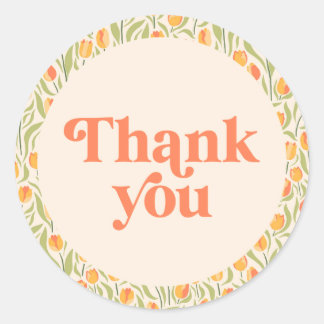 Retro Floral Thank You Classic Round Sticker
