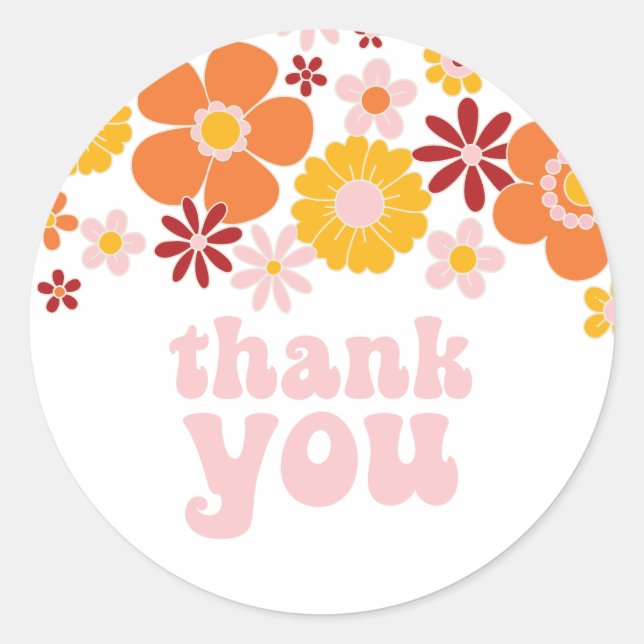 Retro Floral Thank You Sticker (Front)