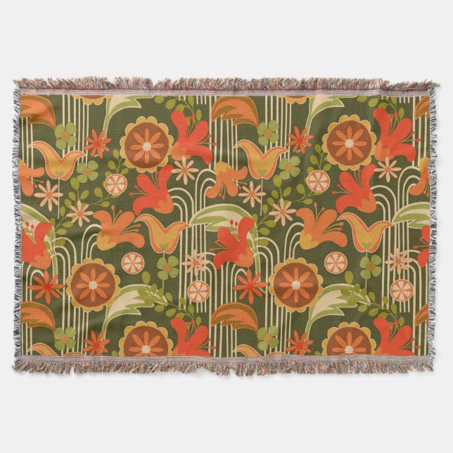Retro floral -  throw blanket (Front)