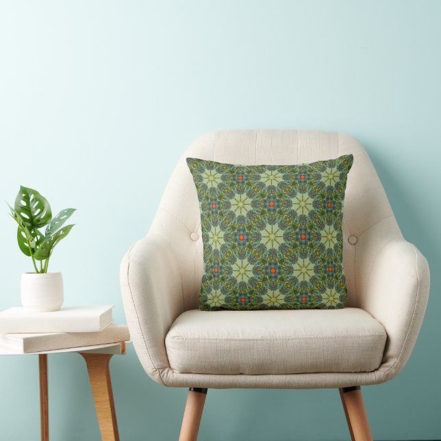 Retro Floral Tile Throw Pillow – Green Vintage (Chair)