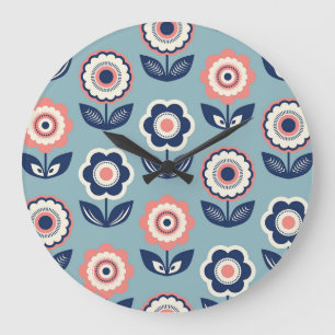 Retro Floral: Timeless Pattern Charm Large Clock