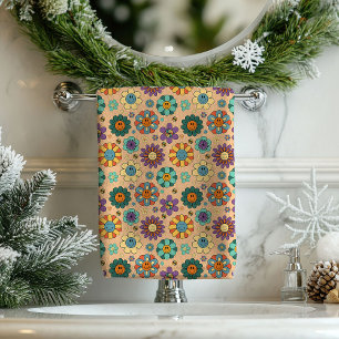 Retro Floral Towel 60s Boho Bath Style Accent