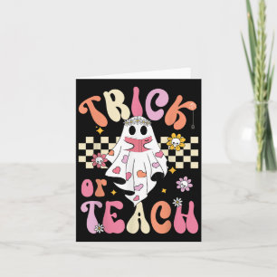Retro Floral Trick Or Teach Cute Ghost Halloween T Card