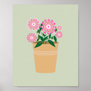 Retro Floral Vase Pastel Green Poster