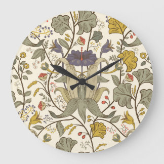 Retro floral vertical seamless design. large clock