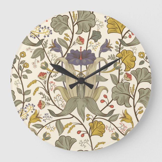 Retro floral vertical seamless design. large clock (Front)
