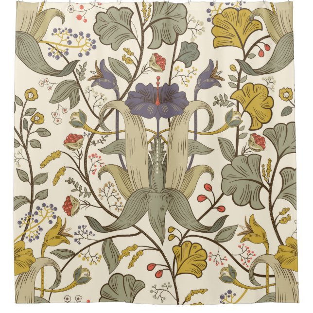 Retro floral vertical seamless design. shower curtain (Front)