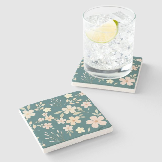 Retro Floral Vibe  Stone Coaster (Side)