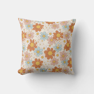 Retro Floral Vintage Aesthetic Daisy 70's Design Cushion