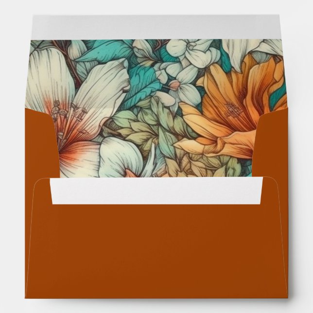 Retro Floral Vintage Botanical Terracotta Wedding Envelope (Back (Bottom))