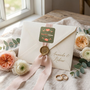 Retro Floral Vintage Garden Wedding Square Sticker