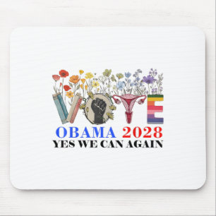 Retro Floral Vote Obama 2028 Yes We Can Again _1 Mouse Mat