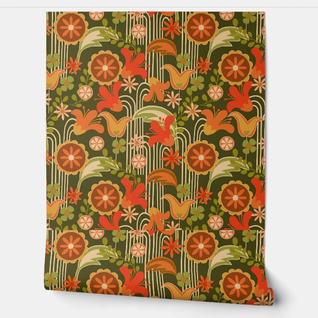 Retro floral -  wallpaper (Unrolling)