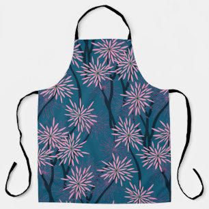 retro floral wallpaper asian style in navy blue pi apron