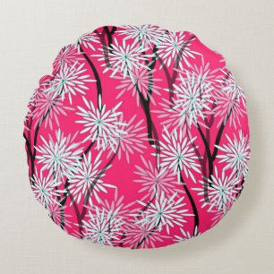 retro floral wallpaper asian style in red white bl round cushion