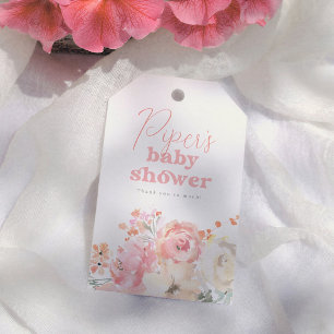 Retro Floral Watercolor Girl Baby Shower Thank You Gift Tags
