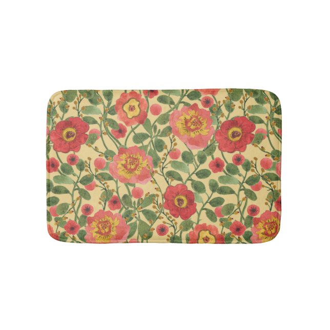 Retro Floral Watercolor: Timeless Elegance Bath Mat (Front)