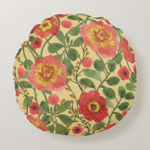 Retro Floral Watercolor: Timeless Elegance Round Cushion
