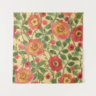 Retro Floral Watercolor: Timeless Elegance Tapestry