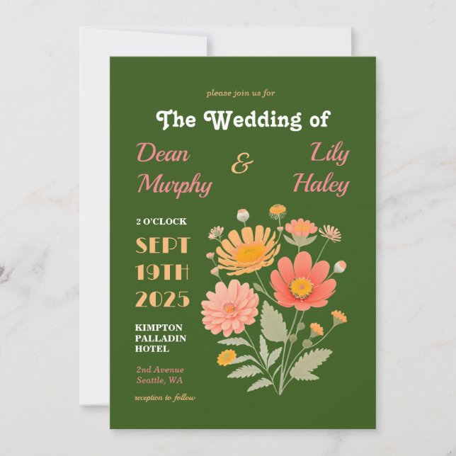 Retro Floral Wedding Invitation (Front)