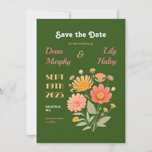 Retro Floral Wedding Save the Date (Front)