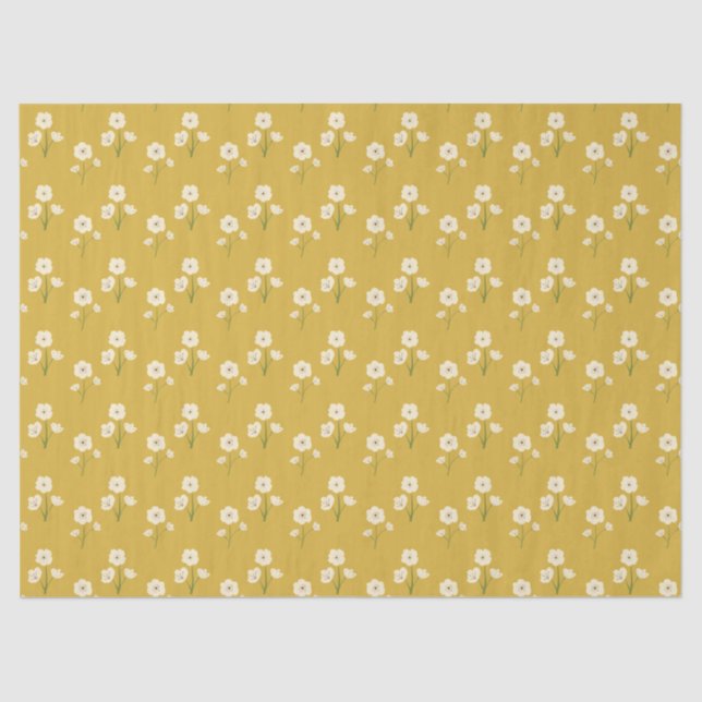 Retro Floral Wildflowers Yellow Mustard Tissue Paper (Front)