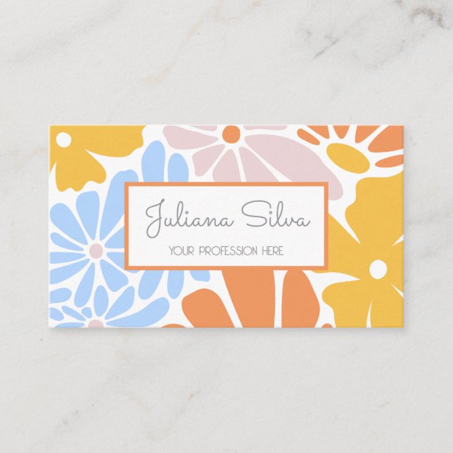 Retro Floral with QR Business Card (Front)