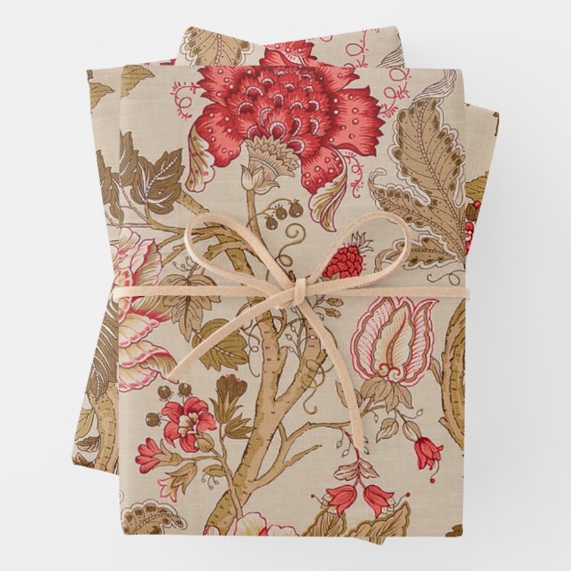 Retro Floral Wrapping Paper Sheets (In situ)