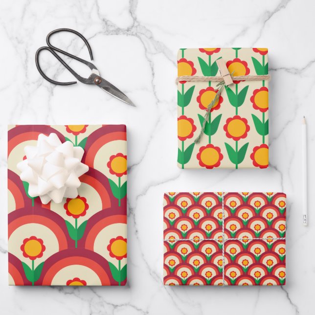 Retro Floral Wrapping Paper Sheets (Front)