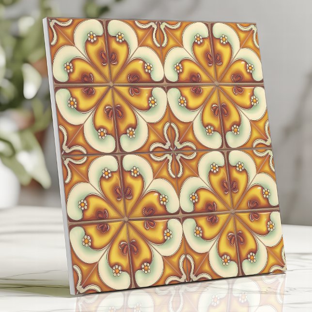 Retro Floral Yellow and Brown Tile (Creator Uploaded)