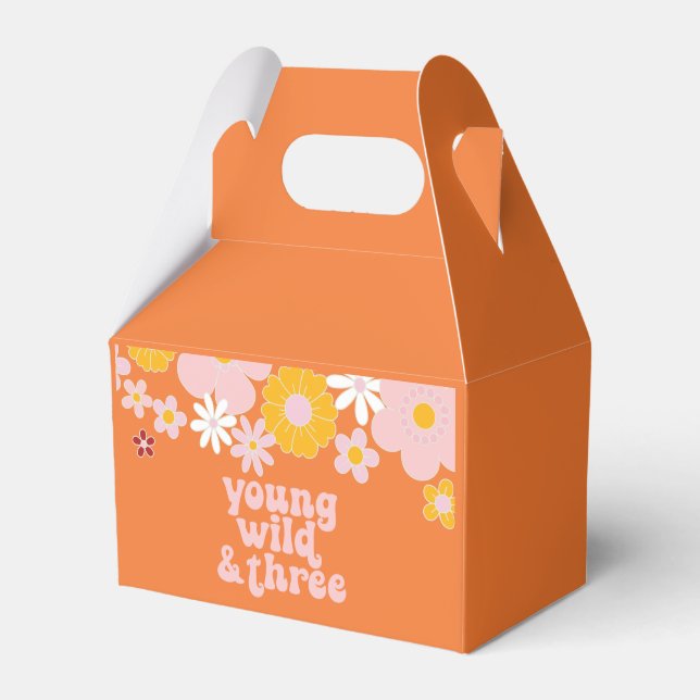 Retro Floral young wild three birthday Favour Box (Front Side)