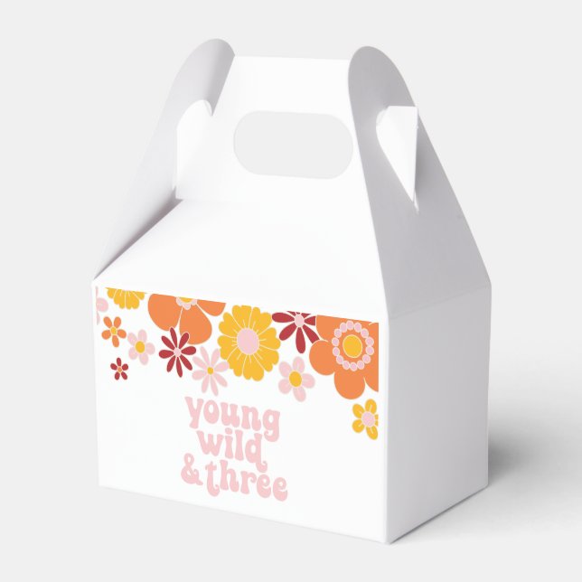 Retro Floral young wild three birthday Favour Box (Front Side)