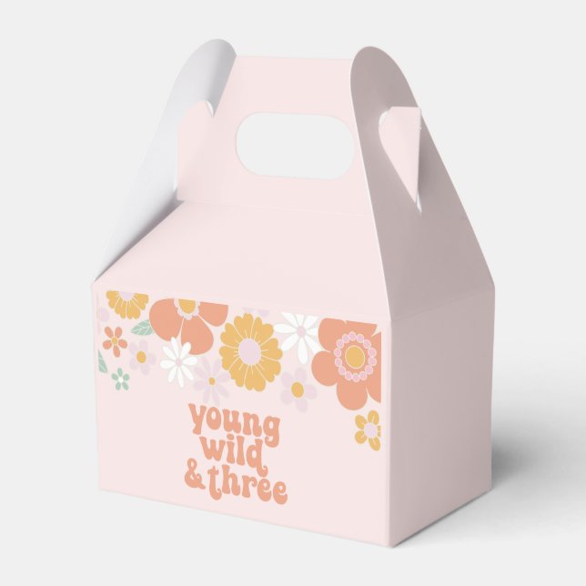 Retro Floral Young Wild Three  Favour Box (Front Side)