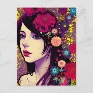 Retro FloralPunk Girl Postcard
