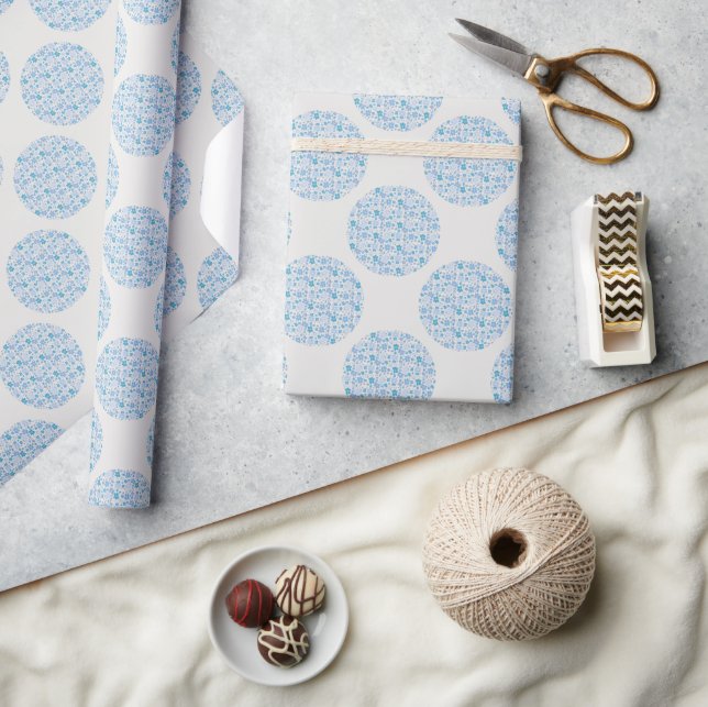 Retro Florals Berry Blues Polka Dot Wrapping Paper (Crafts)