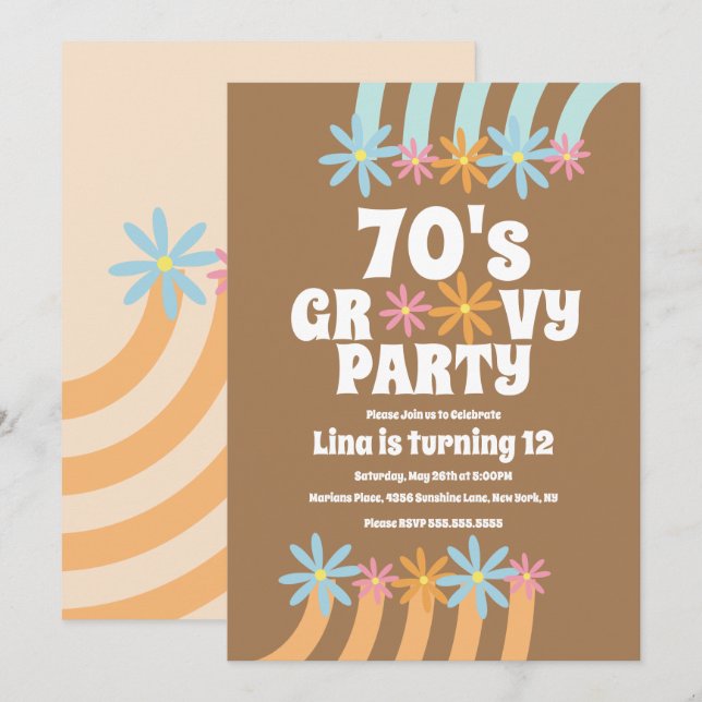 Retro Florals Groovy Teen Birthday   Invitation (Front/Back)