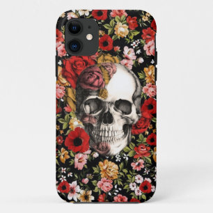 Retro florals with skull pattern iPhone 11 case