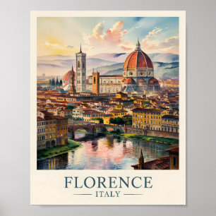 Retro Florence Duomo Cathedral Skyline Watercolor Poster