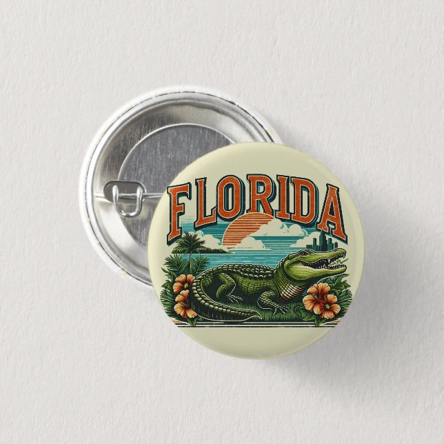 Retro Florida Alligator 3 Cm Round Badge (Front & Back)