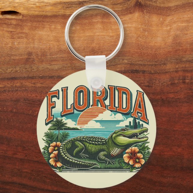Retro Florida Alligator Key Ring (Front)