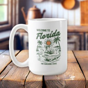 Retro Florida Alligator Palm Trees Sunset Coffee Mug