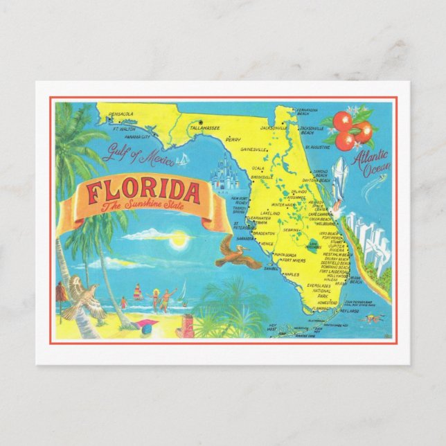 Retro Florida Map  Postcard (Front)