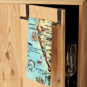 Retro Florida Map Tea Towel