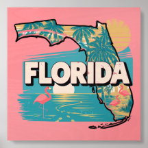 Retro Florida Silhouette Wall Art Tile