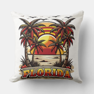 Retro Florida Sunset with Palm Trees Cushion